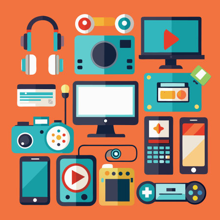 Colorful flat design icons of modern technology gadgets.のイラスト素材
