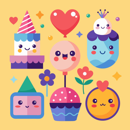 Cute cartoon characters for birthday party celebration.のイラスト素材