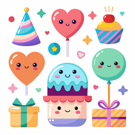 Cute cartoon birthday icons.のイラスト素材