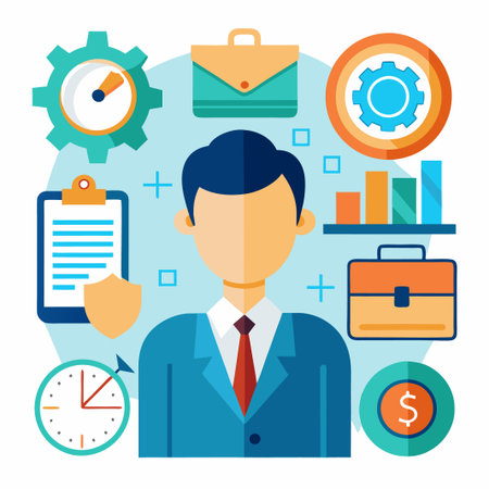 Businessman with briefcase, clock, and dollar sign.のイラスト素材