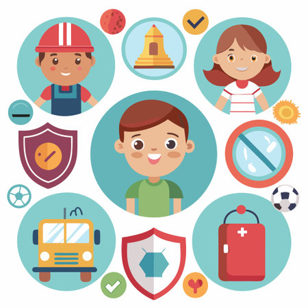 Colorful icons for a school safety program.のイラスト素材