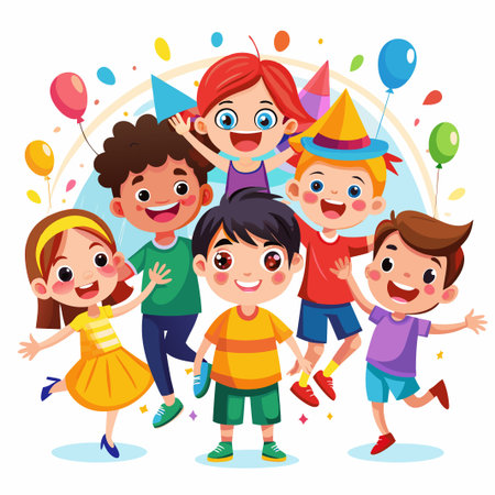 Happy kids with colorful balloons.のイラスト素材
