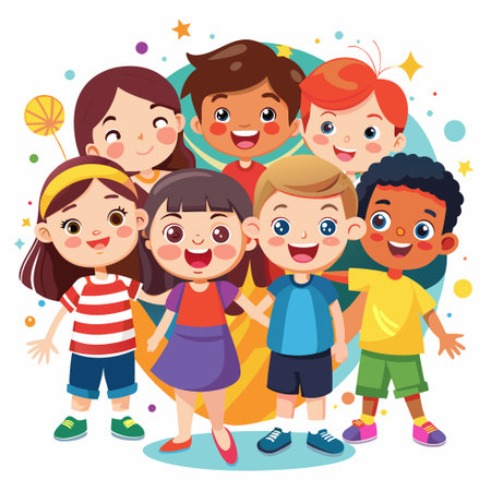 A group of diverse children with happy expressions.のイラスト素材