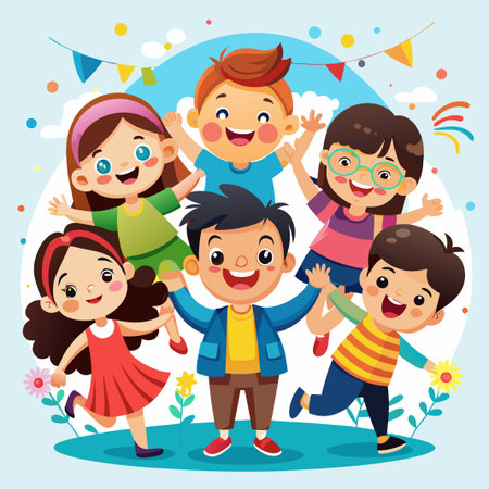 Cheerful children standing together smiling and laughing.のイラスト素材