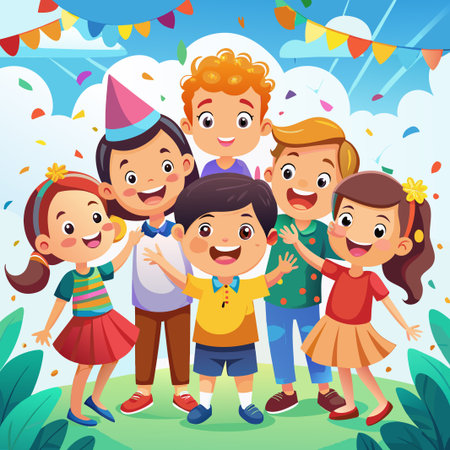 Happy Children Celebrating Birthday Party Together.のイラスト素材
