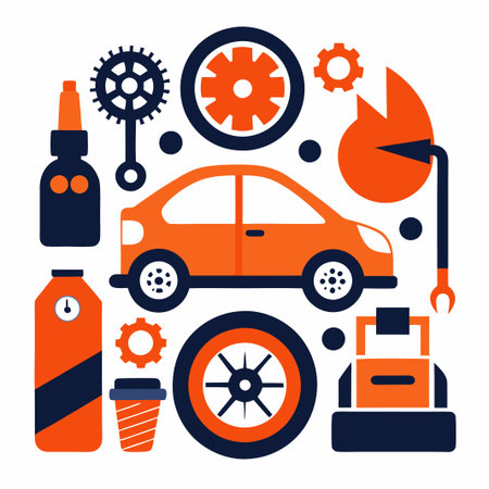 Car repair and maintenance flat icons set.のイラスト素材