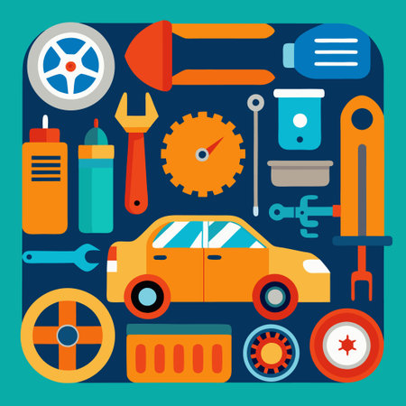 Car repair and maintenance flat design icon set.のイラスト素材