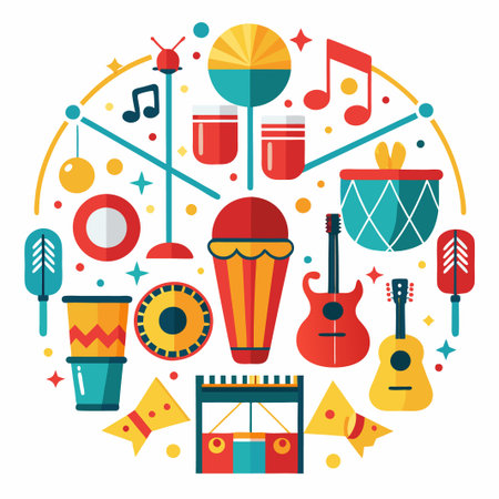 Colorful musical instruments in a circle.のイラスト素材