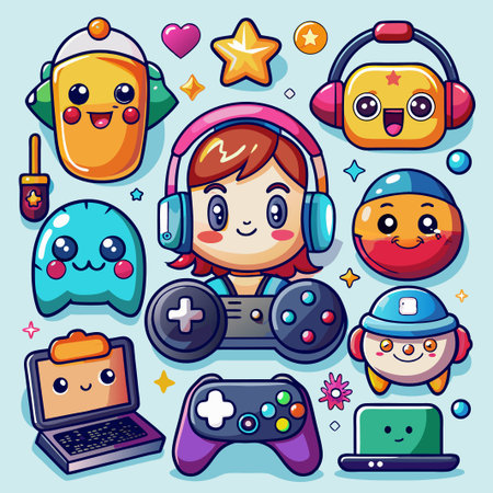 Cute cartoon characters and gaming items.のイラスト素材