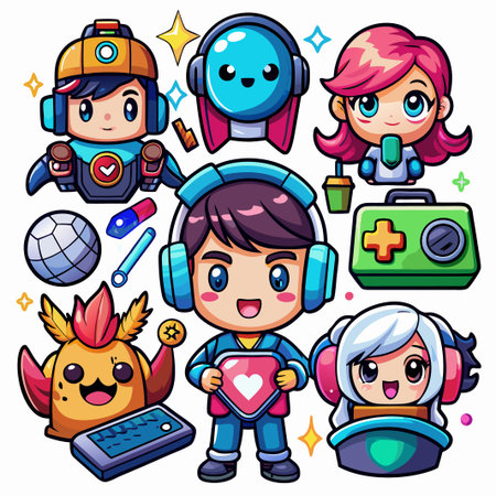 Cute cartoon characters in a colorful illustration.のイラスト素材