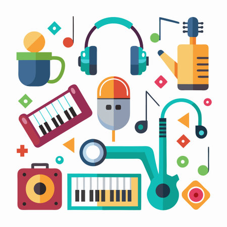 Colorful Flat Design Music Instruments and Equipment.のイラスト素材