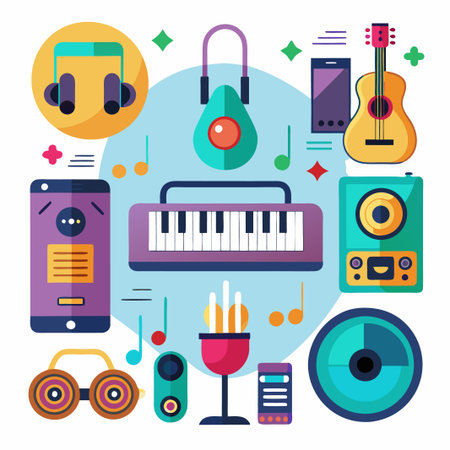 Colorful music icons for modern music studio.のイラスト素材