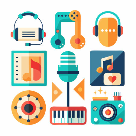 Colorful icons of music and sound equipment.のイラスト素材