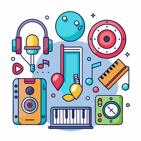 Colorful illustration of music equipment.のイラスト素材