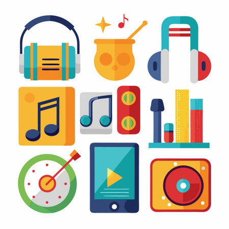 Colorful Music Icon Set for Audio Production, Design, or Media.のイラスト素材