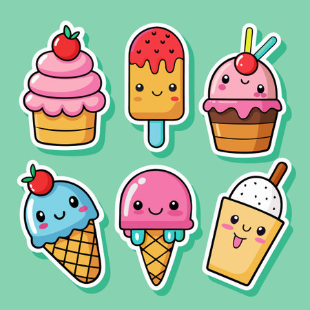 Cute Cartoon Ice Cream Stickers.のイラスト素材