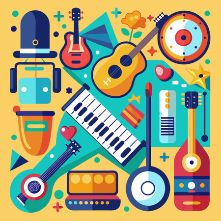 Colorful music instruments and accessories.のイラスト素材