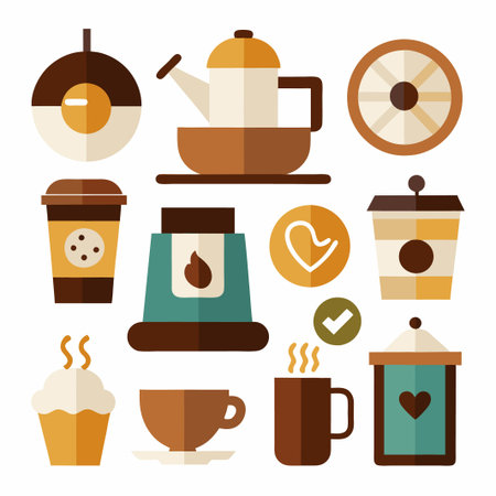 Colorful flat design coffee icons.のイラスト素材
