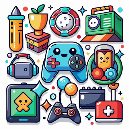 Cute Cartoon Icons for Gaming, Technology, and More.のイラスト素材