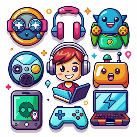 Cute cartoon characters of gaming devices.のイラスト素材