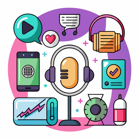 Colorful icons of digital marketing tools.のイラスト素材