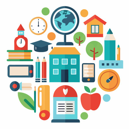 Colorful flat design elements of school, education, learning, and knowledge.のイラスト素材