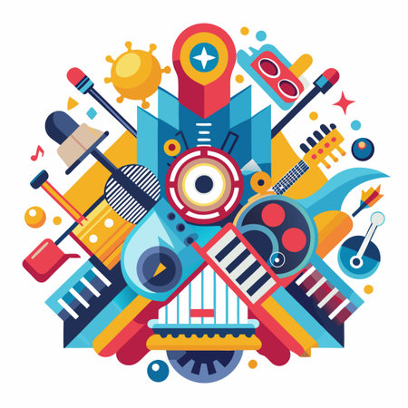 Abstract colorful geometric pattern with musical instruments.のイラスト素材