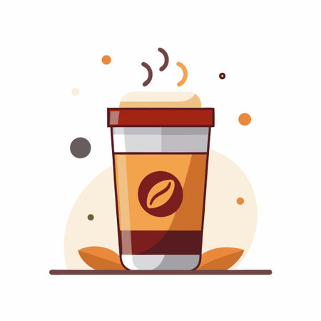 A steaming cup of coffee with a coffee bean on the side.のイラスト素材