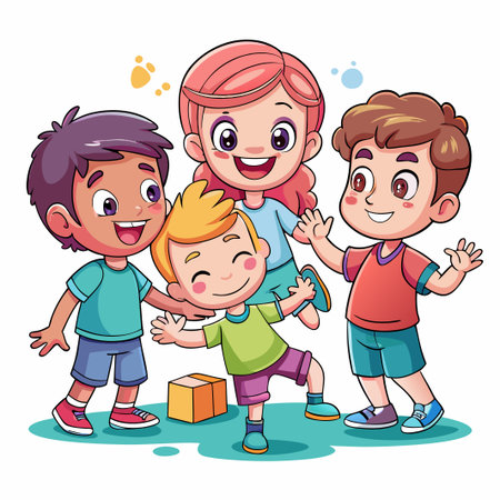 Four happy children playing together.のイラスト素材