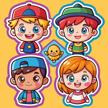 Cute cartoon sticker set of children with various expressions.のイラスト素材