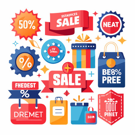 Colorful sale and discount elements for promotion or advertising.のイラスト素材