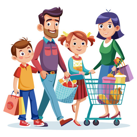 Happy Family Going Shopping Together.のイラスト素材