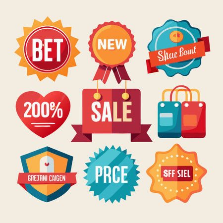 Set of nine flat design badges for advertising and marketing.のイラスト素材
