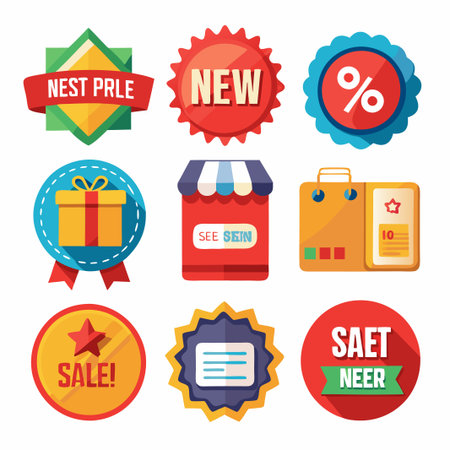 Set of 9 colorful badges and labels with different sale messages.のイラスト素材
