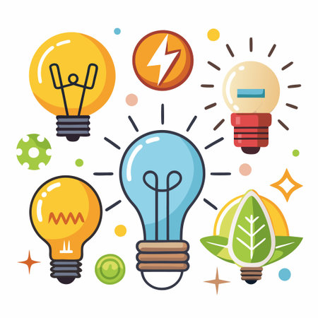 Colorful light bulbs and eco-friendly design.のイラスト素材