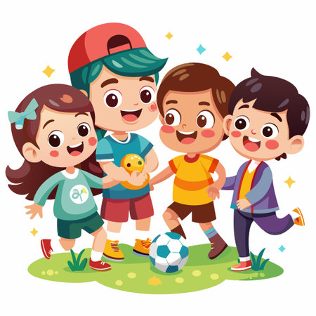 Happy kids smiling and playing together.のイラスト素材