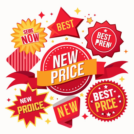 Red and Yellow Sale Labels with Stars and a Ribbon.のイラスト素材