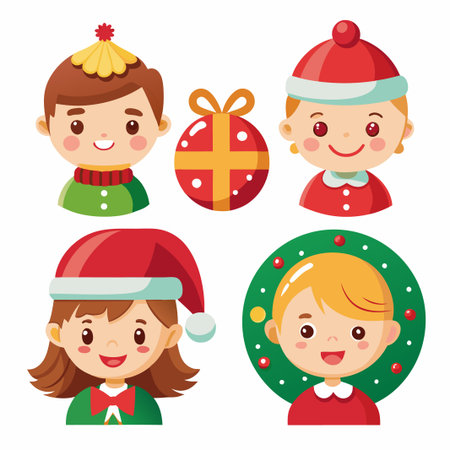 Smiling children in Christmas outfits.のイラスト素材