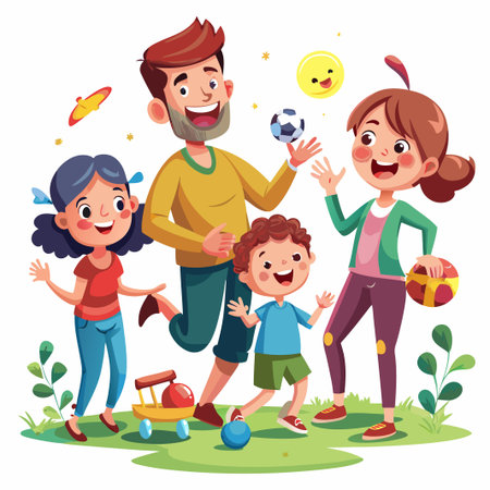 Happy family having fun together in the park.のイラスト素材