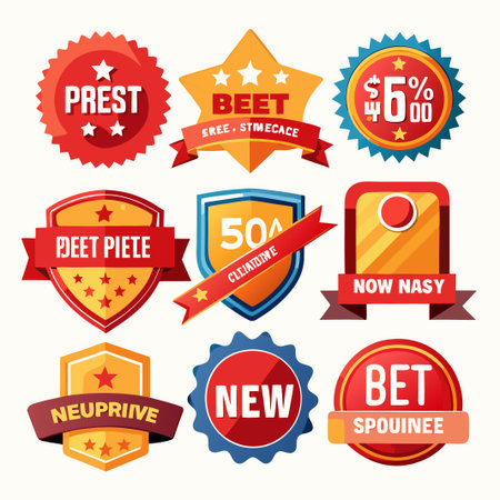 Colorful Set of Nine Cartoon Badges.のイラスト素材