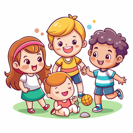Four happy kids play together.のイラスト素材
