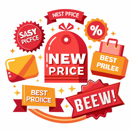 Colorful Sale and Discount Badges with New Price Tag.のイラスト素材