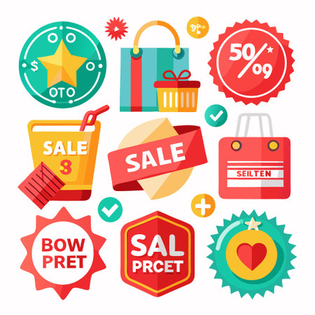 Collection of colorful sale and discount badges.のイラスト素材