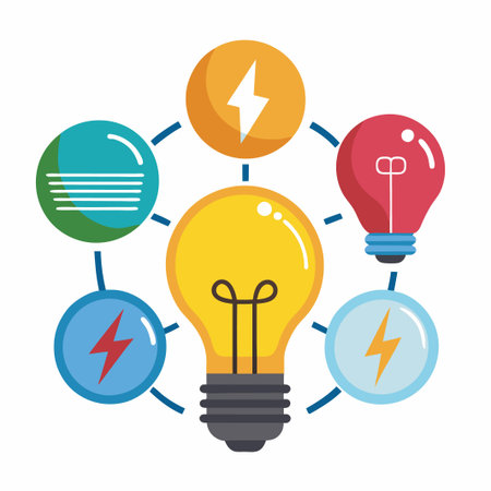 Idea concept with light bulbs and lightning symbols, representing innovation, creativity and energy.のイラスト素材