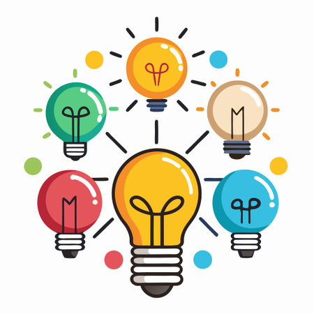 Six connected light bulbs represent ideas.のイラスト素材