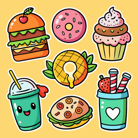 Cute cartoon food icons set.のイラスト素材