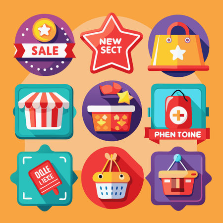 Set of shopping icons in flat style.のイラスト素材