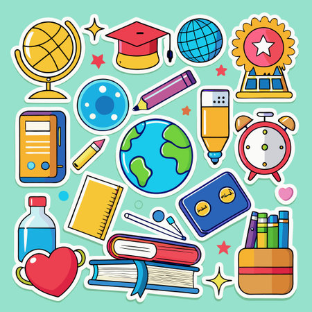 Colorful stickers with school and education theme.のイラスト素材