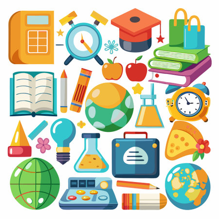 Colorful Back to School Education Icon Set.のイラスト素材