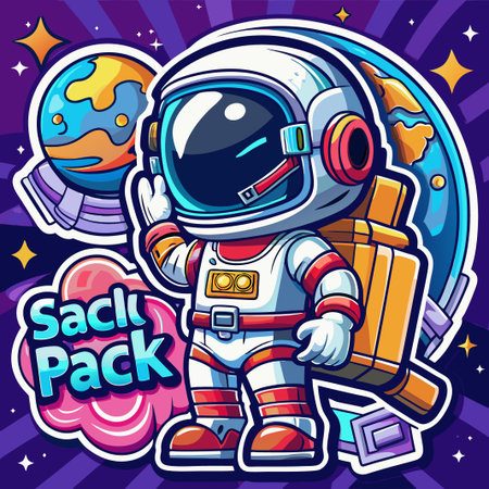 Cartoon astronaut illustration with space background.のイラスト素材